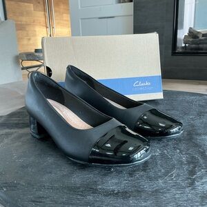 Clarks Black Heels with Glossy Finish